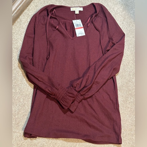 MICHAEL Michael Kors Maroon Merlot V-Neck Top XS Solid Raglan Peasant Tunic - Picture 4 of 8